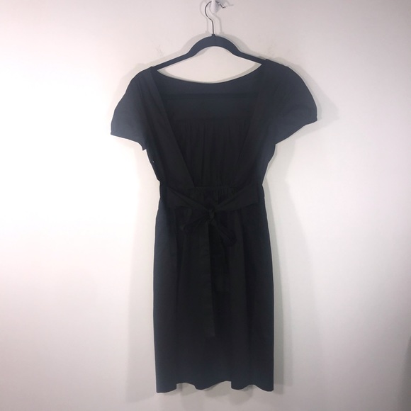 Theory Dilia Black Cotton Tie Waist Dress LBD - Picture 2 of 7